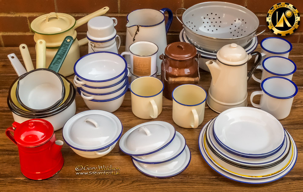 Enamel Cook and Table Ware. The Steam Tent Co-operative. © Gary Waidson - www.Steamtent.uk