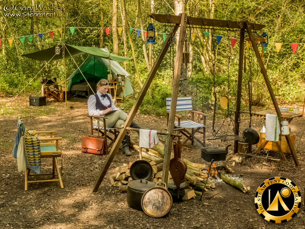 Sketching by the fire - The Easter Tea Party 2019 - The Steam Tent Co-operative. © Gary Waidson - www.Steamtent.uk