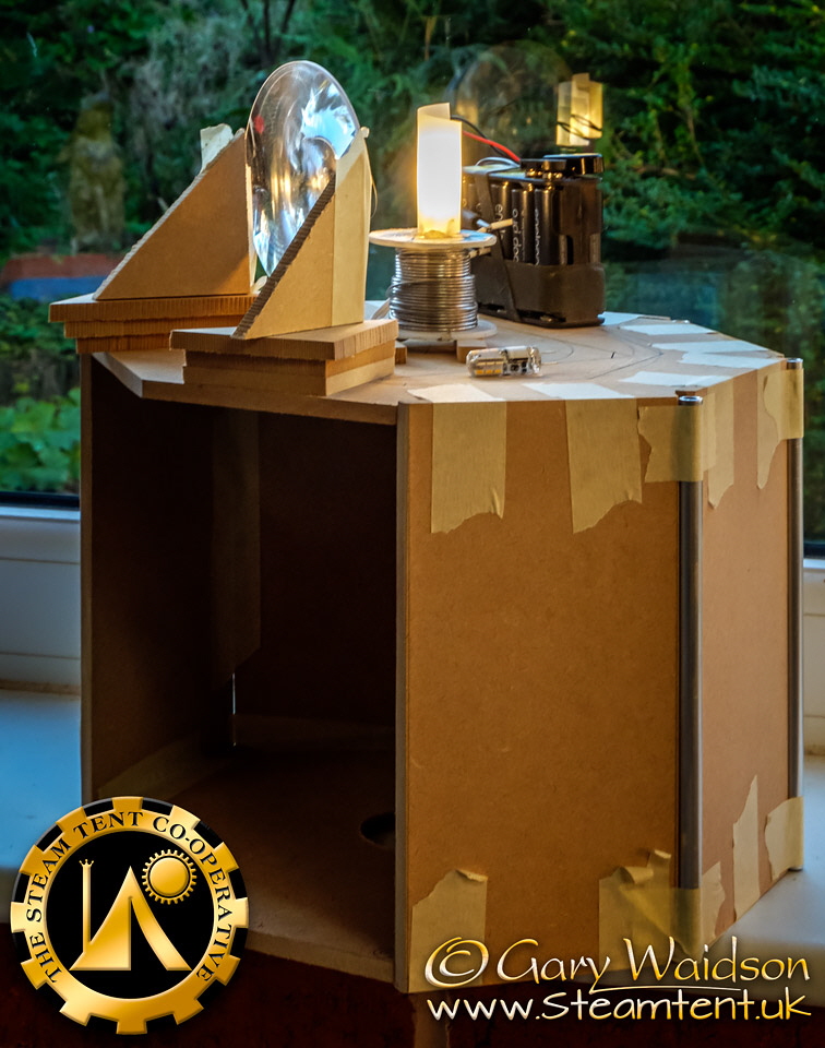 Ammon Rock - Building a 1/12th Scale Gothic Lighthouse  - The Steam Tent Co-operative.  Gary Waidson - www.Steamtent.uk - Bench testing the optical system.
