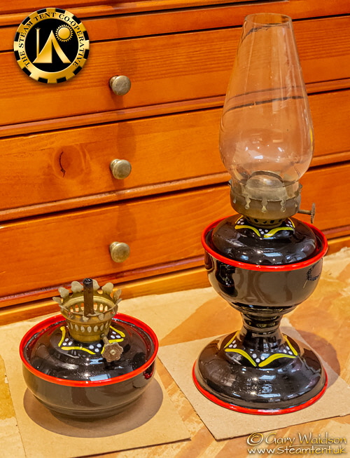 Bargeware Lanterns with base coat and first details  - The Steam Tent Co-operative.  Gary Waidson - www.Steamtent.uk