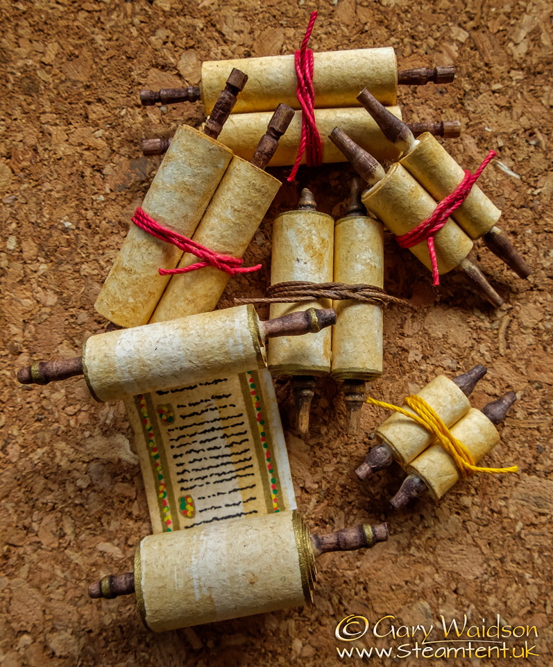 Scrolls for the bookshop window. "Fingers End" A book nook project  - The Steam Tent Co-operative.  Gary Waidson - www.Steamtent.uk 