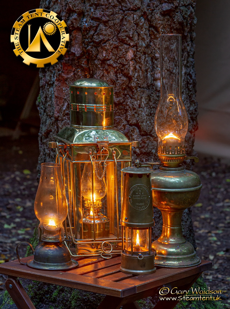 A selection of brass lanterns.  The Steam Tent Co-operative. © Gary Waidson - www.Steamtent.uk