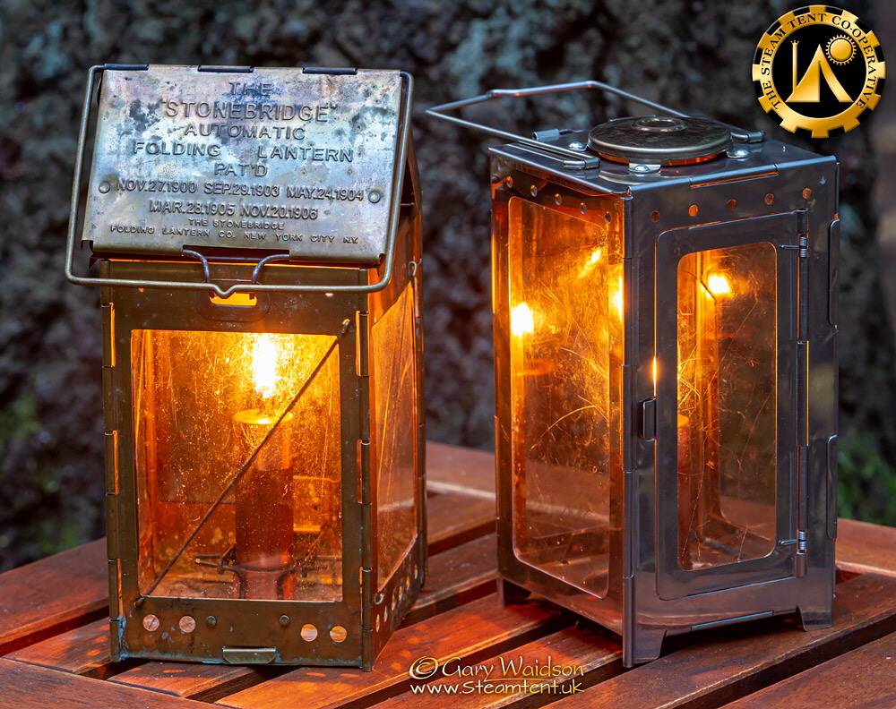 Folding Lanterns with Trench Candles. The Steam Tent Co-operative. © Gary Waidson - www.Steamtent.uk 
