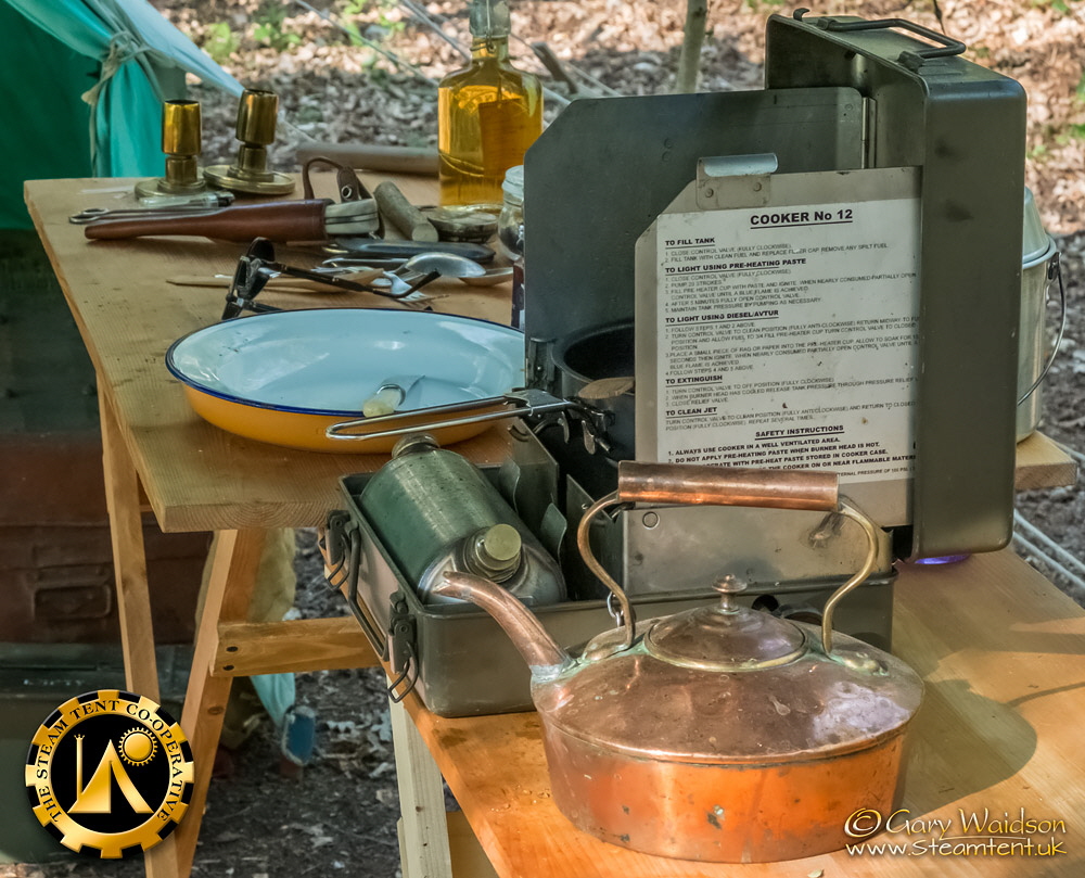 Steve's Cooking Table - The Easter Tea Party 2019 - The Steam Tent Co-operative. © Gary Waidson - www.Steamtent.uk